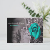 Single Turquoise Roos Vervagen naar Black Wedding Kaart (Staand voorkant)