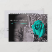 Single Turquoise Roos Vervagen naar Black Wedding Kaart (Voorkant / Achterkant)