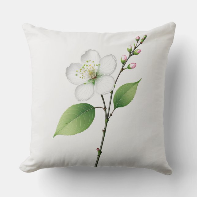 Single White Cherry Blossom Kussen (Voorkant)