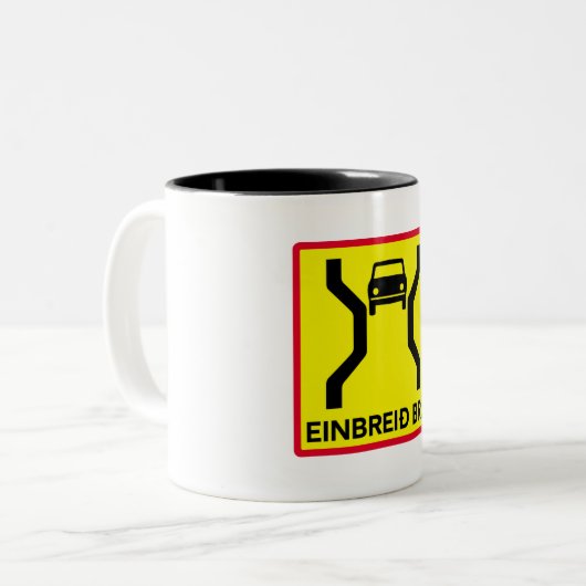 Single-Width Bridge, verkeersteken, IJsland Tweekleurige Koffiemok (Voorkant links)