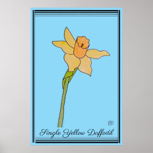 Single Yellow Daffodil Baby Blue Poster (Voorkant)