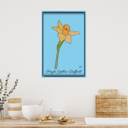 Single Yellow Daffodil Baby Blue Poster (Keuken)
