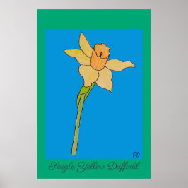 Single Yellow Daffodil Blauw & Groen Poster