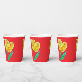 Single Yellow Tulip Red Highlights Paper Cup Papieren Bekers
