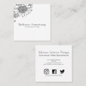 Single zwart en wit zonnebloem stengel Visitekaart Vierkante Visitekaartje (Voorkant / Achterkant)