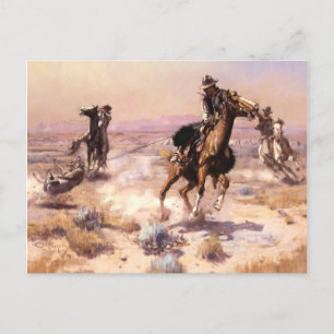 “Singlehanded” Westerse kunst van Charles M Russel Briefkaart