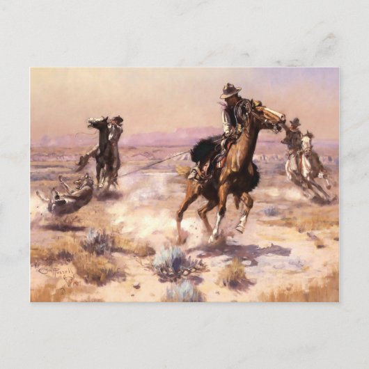 “Singlehanded” Westerse kunst van Charles M Russel Briefkaart (Voorkant)