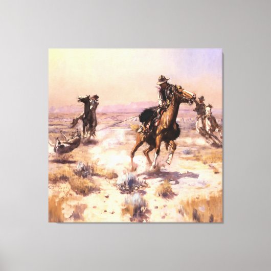 “Singlehanded” Westerse kunst van Charles M Russel Canvas Afdruk (Voorkant)