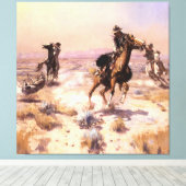 “Singlehanded” Westerse kunst van Charles M Russel Canvas Afdruk (Insitu (Houten vloer))