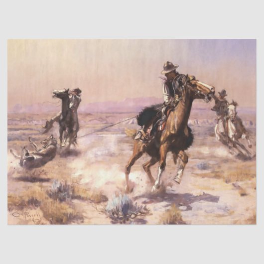 “Singlehanded” Westerse kunst van Charles M Russel Tissuepapier (Voorkant)