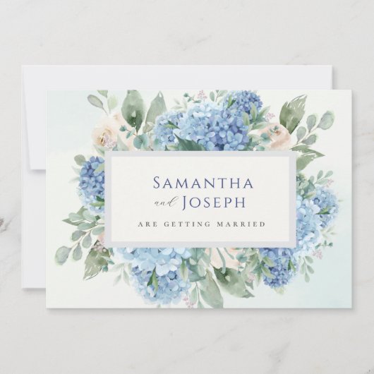 SINI Blue Hydrangea Bewaar de datum met een fotoka Save The Date (Voorkant)