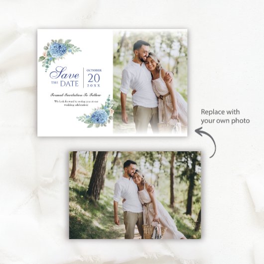 SINI Blue Hydrangea Bewaar de datum met een fotoka Save The Date