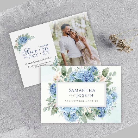 SINI Blue Hydrangea Bewaar de datum met een fotoka Save The Date