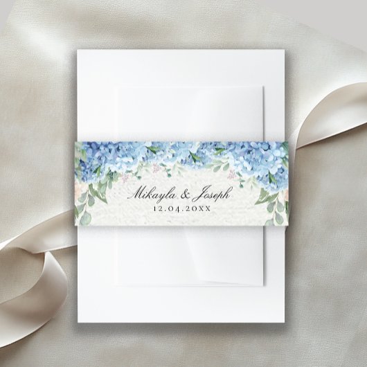 SINI Blue Hydrangea Invitation Belly Band Uitnodigingen Wikkel