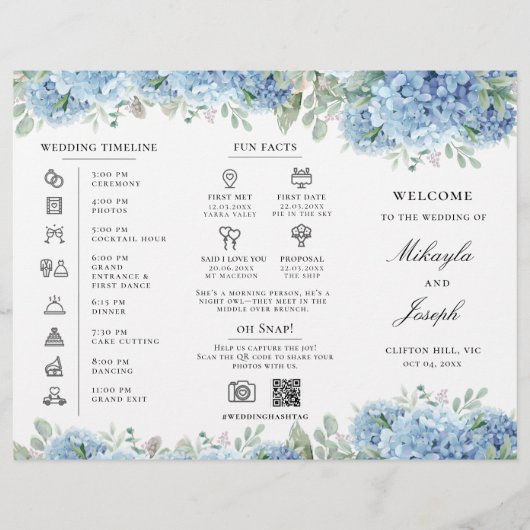 SINI Blue Hydrangea Trifold Wedding Program Flyer (Voorkant)