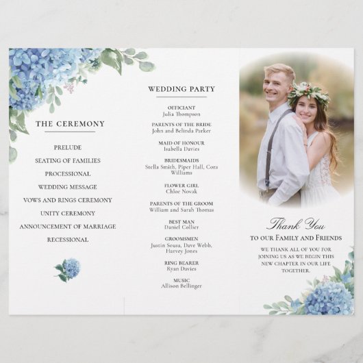 SINI Blue Hydrangea Trifold Wedding Program Flyer (Achterkant)