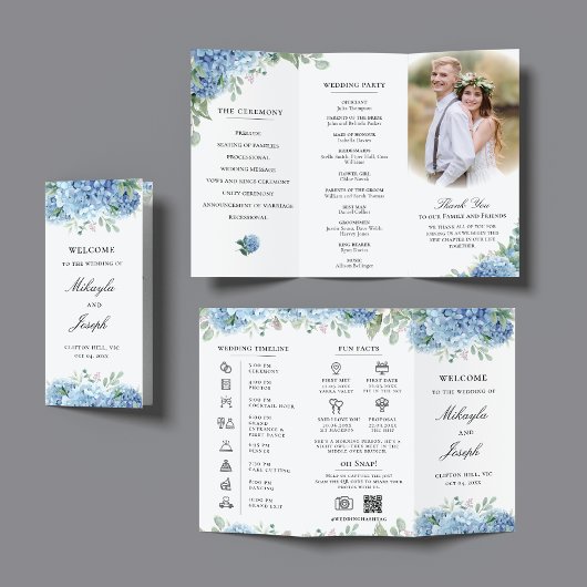 SINI Blue Hydrangea Trifold Wedding Program Flyer