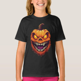 Siniester grijnzende pompoenkop t-shirt