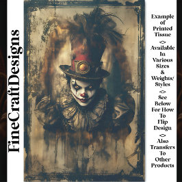Siniestre Victoriaanse Antieke Clown CG3 Decoupage Tissuepapier