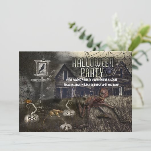 Sinister Avenue enge Halloween-feestuitnodigingen Kaart (Staand voorkant)