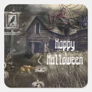 Sinister Avenue Griezelen Halloween Feest Favor Vierkante Sticker