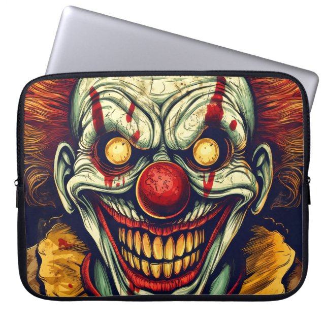 Sinister Carnaval Clown Illustratie Kunst Laptop Sleeve (Voorkant)