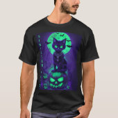 Sinister Eyes Black Cat Halloween T-shirt (Voorkant)