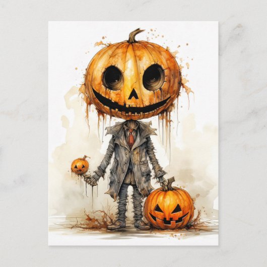 Sinister Gothic Halloween pompoen Man Briefkaart (Voorkant)