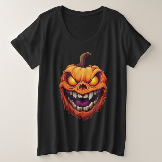 Sinister Grinning Pumpkin Head Grote Maat T-shirt (Design voorkant)