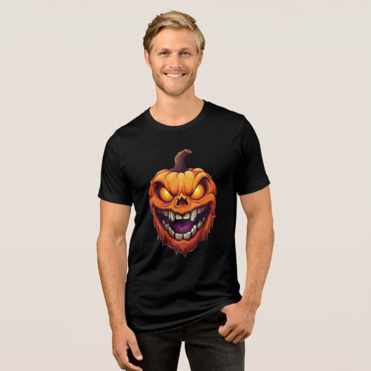 Sinister Grinning Pumpkin Head Tri-Blend Shirt (Voorkant volledig)