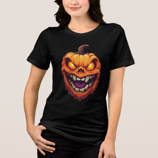 Sinister Grinning Pumpkin Head Tri-Blend Shirt (Voorkant)