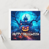 Sinister Halloween Haunted House Kaart (Voorkant / Achterkant in situ)