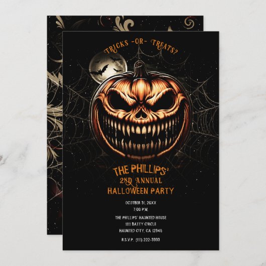 Sinister Jack-O-Lantern Pumpkin Halloween Party Kaart (Voorkant / Achterkant)