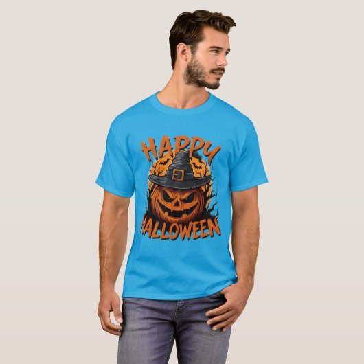 Sinister Pumpkin Witch Night Basic Mannen T-shirt (Voorkant volledig)