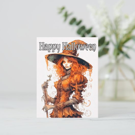 Sinister Salem Heksenillustratie Happy Halloween Briefkaart (Staand voorkant)