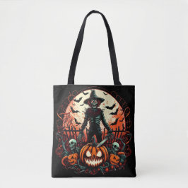 Sinister Scarecrow Jack O Lantern Enge Halloween Tote Bag
