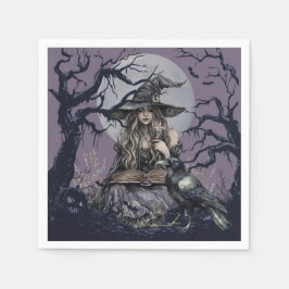 Sinister Witch werpt een betovering in een donker  Servet