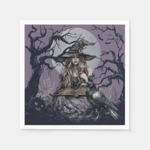 Sinister Witch werpt een betovering in een donker Servet