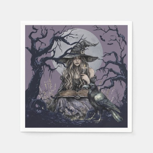 Sinister Witch werpt een betovering in een donker  Servet (Voorkant)