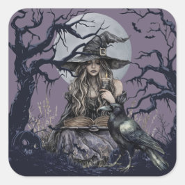Sinister Witch werpt een betovering in een donker  Vierkante Sticker