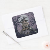 Sinister Witch werpt een betovering in een donker  Vierkante Sticker (Envelop)