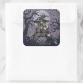 Sinister Witch werpt een betovering in een donker  Vierkante Sticker (Tas)