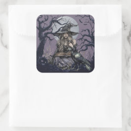 Sinister Witch werpt een betovering in een donker Vierkante Sticker