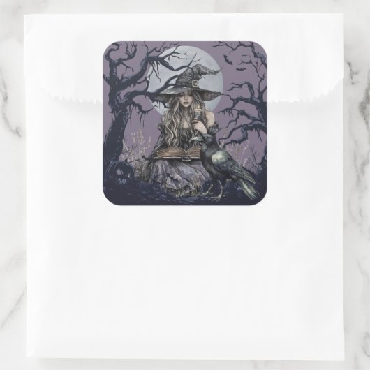 Sinister Witch werpt een betovering in een donker  Vierkante Sticker (Tas)