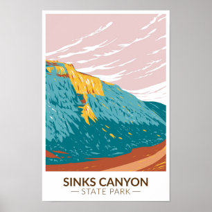 Sinks Canyon State Park Wyoming Retro  Poster