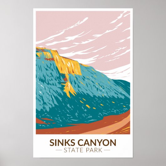Sinks Canyon State Park Wyoming Retro Poster (Voorkant)