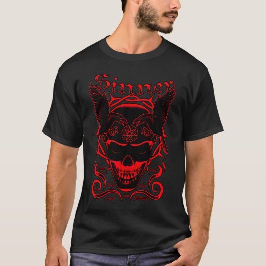 Sinner Skull (rood) T-shirt (Voorkant)