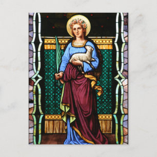 Sint-Agnes van Rome, met lammeren en palmbladeren Briefkaart