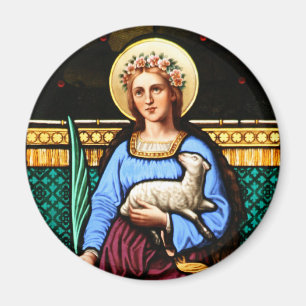 Sint-Agnes van Rome, met lammeren en palmbladeren Magneet