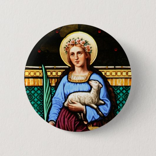 Sint-Agnes van Rome, met lammeren en palmbladeren Ronde Button 5,7 Cm (Voorkant)